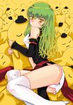  akaha boots c.c. cheese-kun code_geass detached_sleeves green_hair high_heels long_hair pizza_hut shoes solo thigh_boots thighhighs yellow_eyes 