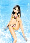  bad_id bad_pixiv_id bangs barefoot bikini black_eyes black_hair kitsu_chiri legs long_hair long_legs lying navel ocean on_back open_mouth parted_bangs partially_submerged sakebuotoko sayonara_zetsubou_sensei side-tie_bikini solo swimsuit tan water 