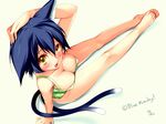  animal_ears barefoot blue_hair blush breasts cat_ears cat_tail cleavage copyright_request large_breasts mizuto_umi_(blue_monday) solo tail yellow_eyes 