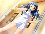  alto bath blue_eyes blue_hair dutch_angle game_cg iwasaki_kouji kagami_shouko naked_towel one_eye_closed pointing solo towel 