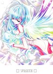  ass bent_over blue_hair breasts copyright_request gloves gradient gradient_hair large_breasts long_hair multicolored_hair open_mouth pointy_ears solo sugiyama_genshou wings 
