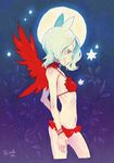  animal_ears bikini blue_eyes blue_hair copyright_request hamamoto_ryuusuke moon profile ribs short_hair skinny solo star swimsuit wings 