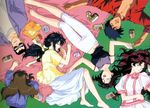  3girls alcohol aoi_futaba barefoot beer beer_can can chips closed_eyes crossdressing drink drunk food highres kobayakawa_miyuki lying midriff multiple_boys multiple_girls nakajima_atsuko nakajima_ken navel nikaido_yoriko non-web_source official_art on_back on_side on_stomach otoko_no_ko party potato_chips scan sleeping snack sunglasses toukairin_shouji tsujimoto_natsumi you're_under_arrest 