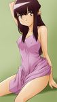  bare_shoulders breasts brown_eyes chiba_saori covered_nipples dress hourou_musuko lowres purple_hair sawa_jaaji small_breasts solo 