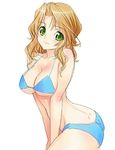  bad_id bad_pixiv_id bikini blonde_hair breasts cleavage dimples_of_venus dream_c_club dream_c_club_(series) futaba_riho green_eyes large_breasts long_hair sanbasou smile solo swimsuit underboob 