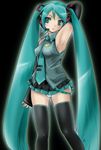  armpits blue_eyes blue_hair detached_sleeves fe hatsune_miku long_hair necktie panties pantyshot skirt solo thighhighs twintails underwear vocaloid 
