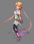  absurdres alfina_(grandia) blonde_hair breasts full_body grandia grandia_iii grey_background hair_ornament hairpin highres leggings long_hair medium_breasts official_art pointy_ears red_eyes shoes sideboob simple_background solo standing twintails very_long_hair yoshinari_you 