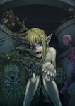  blonde_hair blue_eyes fangs horror_(theme) ifuji_shinsen long_hair looking_back monster monster_girl nude pixiv_fantasia pixiv_fantasia_1 plant_girl pointy_ears purple_hair solo squatting stitches transformation you_gonna_get_raped 