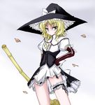  alternate_costume blonde_hair broom elbow_gloves garters gloves hand_on_hip hat kirisame_marisa leg_garter lingerie solo takaharu touhou tsurime underwear witch_hat 