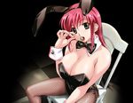  animal_ears boin bow bowtie breasts bunny_ears bunny_girl bunnysuit cleavage duplicate eating fishnet_pantyhose fishnets happoubi_jin huge_breasts iihara_nao jpeg_artifacts olive pantyhose sexually_suggestive sitting solo 