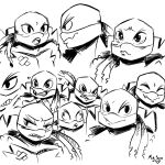  &lt;3 2019 anthro band-aid bandage bandanna black_and_white blush clothed clothing english_text eyes_closed fangs half-closed_eyes inkyfrog male mask monochrome multiple_poses pose raphael_(tmnt) reptile rise_of_the_teenage_mutant_ninja_turtles scalie shell simple_background sketch_page smile solo spikes tears teenage_mutant_ninja_turtles text turtle white_background 