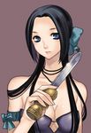  arm_ribbon black_hair blue_eyes dagger hidematsu_(fsc) long_hair looking_at_viewer original ribbon solo weapon 