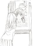  chest_of_drawers drawer face greyscale mirror monochrome morii_shizuki original school_uniform serafuku sketch smile solo 