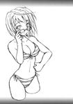  bikini breasts cleavage glasses greyscale highres large_breasts monochrome my-hime short_hair side-tie_bikini solo striped striped_bikini swimsuit tokiha_mai umiushi_(poyopacho) 