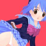  bow gakuen_utopia_manabi_straight! inamori_mika lowres md5_mismatch panties pink_bow plaid plaid_skirt school_uniform seiou_gakuen_school_uniform skirt solo underwear unya_(raijin) 