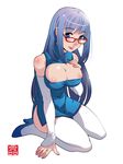  :p breasts cleavage_cutout elbow_gloves glasses gloves hand_on_own_chest high_heels huge_breasts original shoes smile solo sonobe_kazuaki thighhighs tongue tongue_out white_legwear 