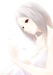  2005 artist_name bare_shoulders blanket el_(sound_horizon) elysion eri_(artist) hands petals red_eyes short_hair silver_hair solo sound_horizon white white_background 