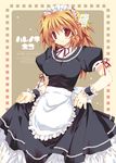  blonde_hair copyright_request flower long_hair maid red_eyes solo takanae_kyourin 