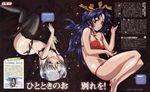  2girls absurdres barefoot blue_eyes blue_hair blush bra character_request emelenzia_beatrix_rudiger hair_ribbon hairband hashimoto_hideki highres lingerie lying mamoru-kun_ni_megami_no_shukufuku_wo! multiple_girls open_mouth panties ribbon scan side-tie_panties silver_hair takasu_ayako thighhighs twintails underwear underwear_only 