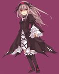  boots dutch_angle frills full_body gothic_lolita lolita_fashion long_hair lowe_(slow) purple_background rozen_maiden simple_background solo standing suigintou 