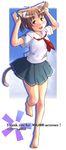  :d animal_ears arms_up barefoot black_skirt brown_eyes brown_hair cat_ears full_body kemonomimi_mode kimi_kiss looking_at_viewer nyazui open_mouth pleated_skirt shirt short_sleeves simple_background skirt smile solo white_background white_shirt 