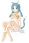  animal_ears barefoot braid breasts cat_ears copyright_request feet large_breasts sketch solo tougetsu_gou twin_braids underboob 