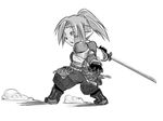  :o armor artist_request breastplate elbow_pads faulds fighting_stance final_fantasy final_fantasy_xi full_body gauntlets greyscale headband holding holding_sword holding_weapon legs_apart long_hair male_focus monochrome parted_lips ponytail samurai samurai_(final_fantasy) shoulder_pads simple_background smoke solo standing sword tarutaru unsheathed weapon white_background 