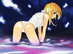  all_fours ass back bent_over blonde_hair blue_eyes cameltoe casual_one-piece_swimsuit copyright_request from_behind looking_back michael one-piece_swimsuit profile sky solo spread_legs swimsuit wading wallpaper water wedgie white_swimsuit 