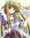  ariko_youichi bowl copyright_request food green_hair ice_cream maid plate smile solo waitress yellow_eyes 