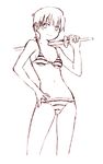  bikini fate/stay_night fate_(series) fujimura_taiga jas monochrome short_hair solo striped striped_bikini swimsuit 
