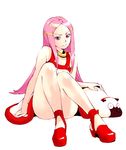  anemone_(eureka_seven) bare_legs bare_shoulders collar collarbone convenient_leg dress eureka_seven eureka_seven_(series) full_body gulliver jinroku long_legs looking_at_viewer red_dress simple_background sleeveless sleeveless_dress solo thighs white_background 