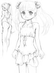  ass bow casual_one-piece_swimsuit copyright_request flat_chest fuji_shinobu greyscale hair_bow halterneck monochrome one-piece_swimsuit sketch smile swimsuit twintails 