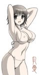  bikini breasts covered_nipples kuroda_akimi large_breasts monochrome original short_hair solo swimsuit 