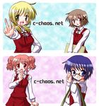  :d bag blonde_hair blue_eyes blue_hair blush brown_eyes brown_hair c-chaos double_bun glasses hair_ornament hairclip hidamari_sketch hiro looking_at_viewer miyako multiple_girls open_mouth pink_hair red_eyes red_hair sae school_uniform short_hair sketchbook skirt smile v yellow_eyes yuno 