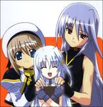  ahoge artist_request blue_eyes blue_hair book brown_hair closed_eyes fingerless_gloves gloves hat long_hair lowres lyrical_nanoha magical_girl mahou_shoujo_lyrical_nanoha mahou_shoujo_lyrical_nanoha_a's mahou_shoujo_lyrical_nanoha_strikers multiple_girls open_mouth red_eyes reinforce reinforce_zwei short_hair silver_hair time_paradox tome_of_the_night_sky unison yagami_hayate 