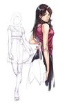  bare_legs bare_shoulders brown_eyes brown_hair cropped_legs dress kousaki_rui looking_at_viewer original red_dress sandals shirt simple_background sketch skirt standing upper_body white_background 