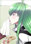  bangs c.c. code_geass food green_hair holding_pizza pizza profile slice_of_pizza solo_focus weshika 