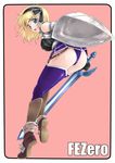 armor ass blonde_hair blue_eyes fantasy_earth_zero highres shield shiun solo sword thighhighs weapon 