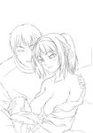  1girl baby breast_feeding family greyscale if_they_mated kyon monochrome older osuzu_akiomi suzumiya_haruhi suzumiya_haruhi_no_yuuutsu topless upper_body 