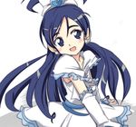  black_eyes black_hair bow cure_white earrings frills futari_wa_precure hair_bow half_updo ixy jewelry long_hair precure skirt smile solo white_background white_skirt yukishiro_honoka 