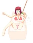  barefoot bath bikini blush breasts code_geass covered_nipples green_eyes kallen_stadtfeld large_breasts open_mouth shima-shuu simple_background solo swimsuit white_background 