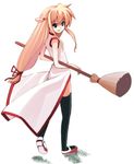  arisa_bannings blonde_hair broom burning_arisa ikawa_waki long_hair low-tied_long_hair lyrical_nanoha magical_girl mahou_shoujo_lyrical_nanoha solo thighhighs waist_cape 