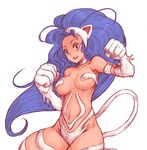  animal_ears big_hair blue_eyes blue_hair breasts cat_ears cat_tail felicia fur hairband kara_(color) large_breasts long_hair lowres navel solo tail vampire_(game) 