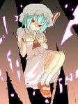  bat_wings blue_hair hat hat_ribbon nanazaki red_eyes remilia_scarlet ribbon short_hair solo touhou wings 