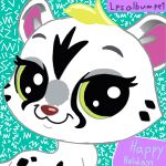  2018 black_fur blonde_hair cheetah feline female fur green_eyes hair holidays littlest_pet_shop_a_world_of_our_own looking_at_viewer magenta_fur mammal savannah_cheetaby simple_background smile solo white_fur 