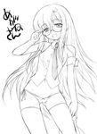  aoi_kumiko bow bow_panties glasses greyscale lowleg lowleg_panties monochrome original panties side-tie_panties solo thighhighs underwear 