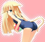  animal_ears ball beachball blonde_hair blue_eyes blush cat_ears copyright_request gaou leaning_forward looking_back one-piece_swimsuit school_swimsuit solo swimsuit tail trefoil 