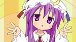  blush crescent lucky_star mizuno_kurage motteke!_serafuku parody patchouli_knowledge purple_eyes purple_hair ribbon solo touhou 