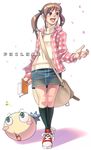  aoi_sora_(pairan) bag book brown_eyes brown_hair cherry_blossoms denim denim_skirt face hair_ornament hairclip hands kneehighs legs open_mouth original pairan pencil_skirt satchel shoes skirt smile sneakers socks solo teeth turtleneck twintails 