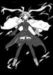  belt cape closed_eyes coat fate_testarossa frapowa gauntlets gloves greyscale hair_ribbon long_hair lyrical_nanoha magical_girl mahou_shoujo_lyrical_nanoha_strikers monochrome ribbon single_gauntlet single_glove solo thighhighs twintails zettai_ryouiki 